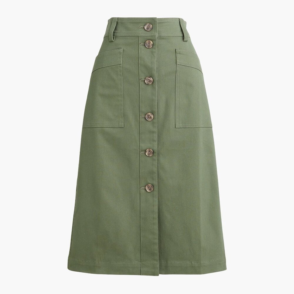 Utility button-front midi skirt